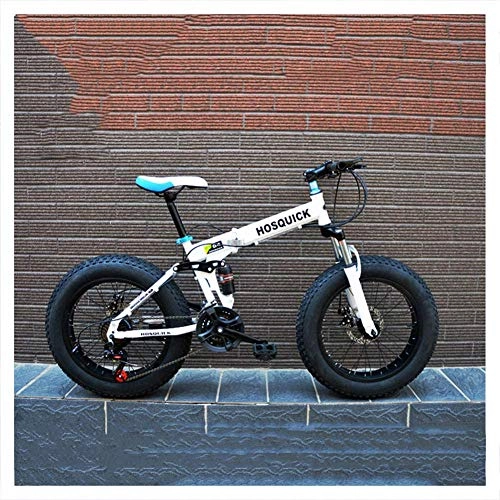 Fat Tyre Bike : XXCZB Foldable Mountain Bikes 24 Inch Dual-Suspension for Adults Men Women Fat Tire Anti-Slip Mountain Bicycle with Mechanical Disc Brakes High Carbon Steel-27 Speed_White