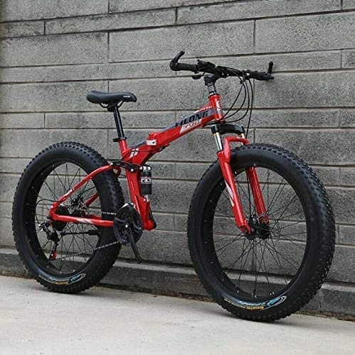 Fat Tyre Bike : XYSQWZ Fat Tire Bike For Men Women Folding Mountain Bicycle High Carbon Steel Frame Dual Suspension Disc Brake Outdoor Travel