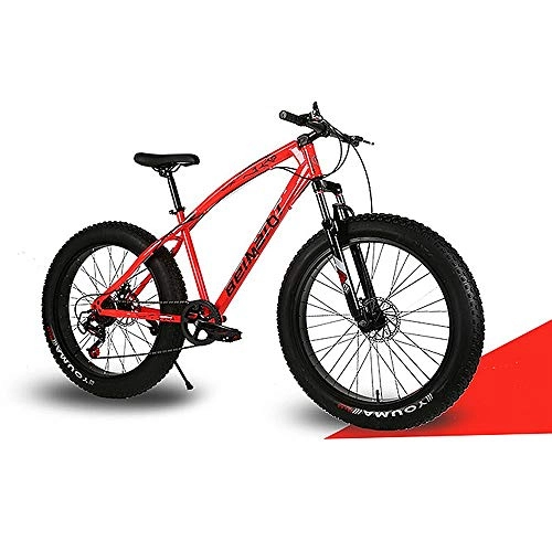 Fat Tyre Bike : YCHBOS 26 Inch Adult Fat Tire Mountain Bikes with Dual Disc Brake, 24 Speed Cruiser Bike Mountain Bicycle, High-carbon Steel Mountain Trail Bike, Shock Absorption Front ForkA