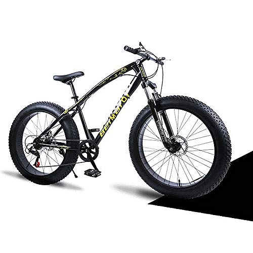 Fat Tyre Bike : YCHBOS 26 Inch Adult Fat Tire Mountain Bikes with Dual Disc Brake, 24 Speed Cruiser Bike Mountain Bicycle, High-carbon Steel Mountain Trail Bike, Shock Absorption Front ForkC
