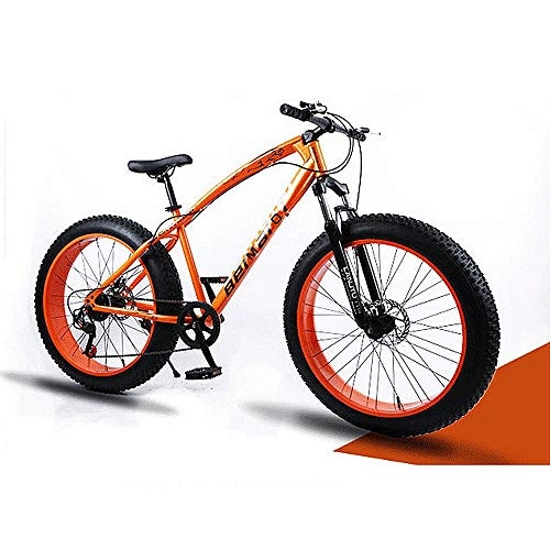 Fat Tyre Bike : YCHBOS 26 Inch Adult Fat Tire Mountain Bikes with Dual Disc Brake, 24 Speed Cruiser Bike Mountain Bicycle, High-carbon Steel Mountain Trail Bike, Shock Absorption Front ForkE