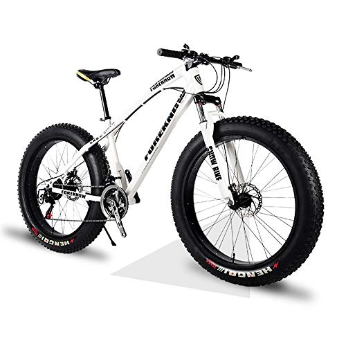 Fat Tyre Bike : YCHBOS 26 Inch Adult Mountain Bike Fat Wheel, 21 / 27 Speed Lightweight High-Carbon Steel Frame Dual Beach Cruiser Fat Tire Bicycle, Dual Disc Brakes and Front SuspensionA-27 Speed