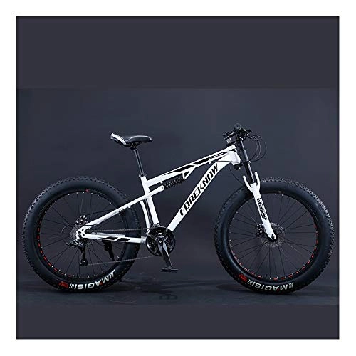 Fat Tyre Bike : YCHBOS Mens Bikes Fat Tire Mountain Bike 26 Inch, 27 Speed Off-road Beach Snow Bicycle Full Suspension MTB Dual Disc Brakes, High-Carbon Steel FrameD