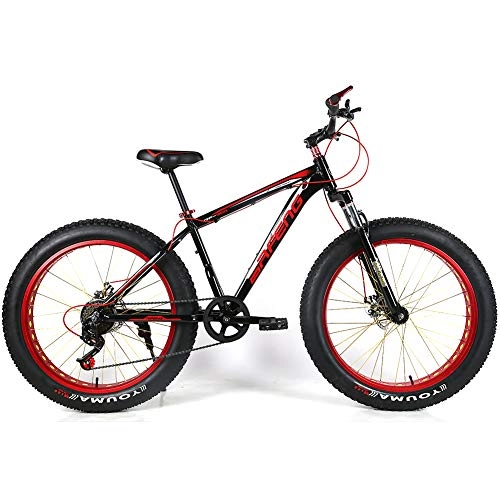 Fat Tyre Bike : YOUSR 26 inch Fatbike fork suspension MTB hardtail with full suspension for men and women Red black 26 inch 27 speed