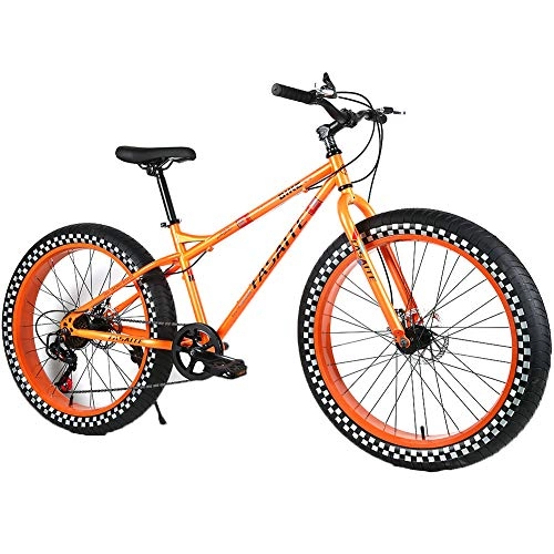 Fat Tyre Bike : YOUSR 26 inch Fatbike Hardtail FS Disk Snow Bike Fork suspension for men and women Orange 26 inch 7 speed