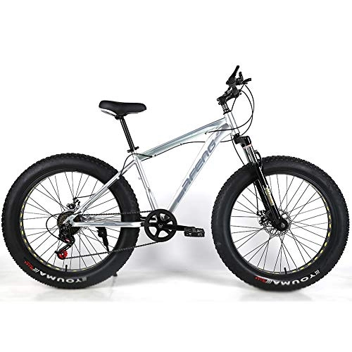 Fat Tyre Bike : YOUSR Dirtbike Mountainbike Disc Brake MTB Hardtail With full suspension for men and women Silver 26 inch 21 speed