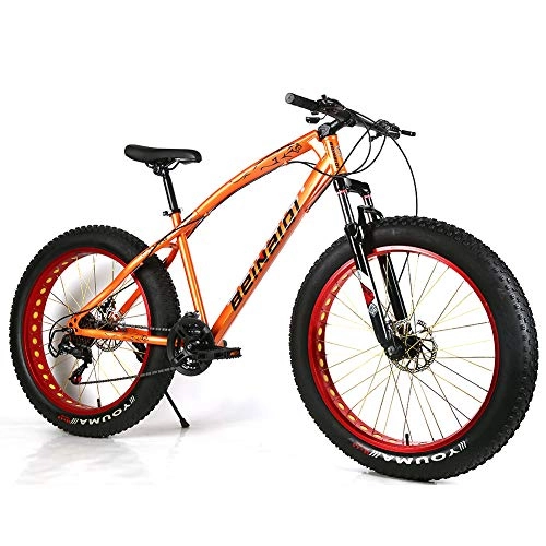 Fat Tyre Bike : YOUSR Fat tire bike disc brake Fat Bike 27.5 inches for men and women Orange 26 inch 7 speed
