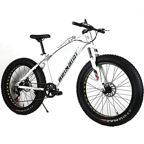 Fat Tyre Bike : YOUSR Fat Tire Bike Disc Brake MTB Hardtail 20 Inch Men's Bicycle & Women's Bicycle White 26 inch 27 speed