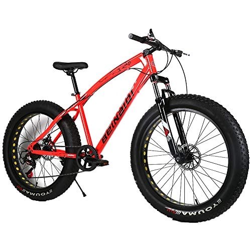 Fat Tyre Bike : YOUSR fat tire bike disc brake MTB hardtail 20 inches for men and women Red 26 inch 27 speed