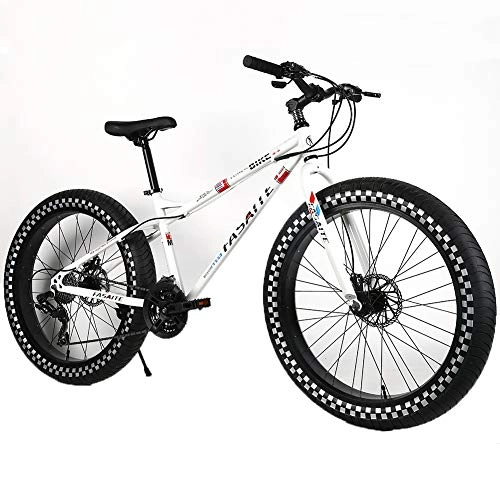 Fat Tyre Bike : YOUSR fat tire bike disc brake MTB hardtail fork suspension for men and women White 26 inch 30 speed
