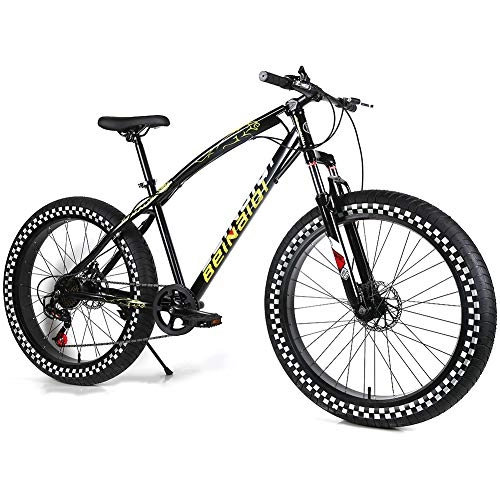Fat Tyre Bike : YOUSR fat tire bike disc brake Snow Bike Shimano 21 speed gear for men and women Black 26 inch 24 speed