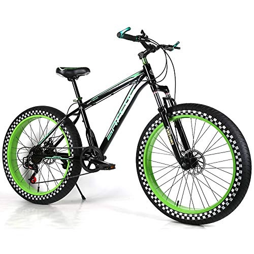 Fat Tyre Bike : YOUSR fat tire bike full suspension Dirt bike fork suspension for men and women Green 26 inch 24 speed