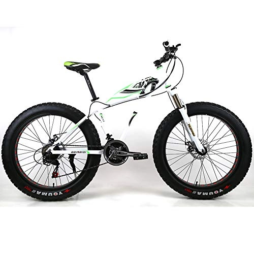 Fat Tyre Bike : YOUSR Fat Tire Bike Full Suspension Dirt Bike Fork Suspension Men's Bicycle & Women's Bicycle White 26 inch 21 speed