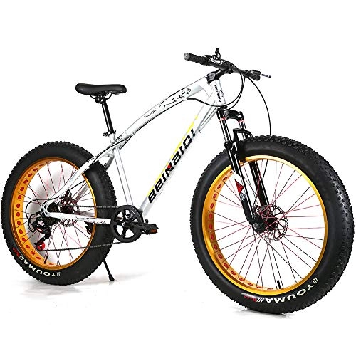 Fat Tyre Bike : YOUSR fat tire bike full suspension youth mountain bike Shimano 21 gear circuit for men and women Silver 26 inch 24 speed