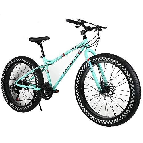 Fat Tyre Bike : YOUSR Fat Tire Full Suspension MTB Hardtail Shimano 21 Speed Shift Men's Bicycle & Women's Bicycle Blue 26 inch 27 speed
