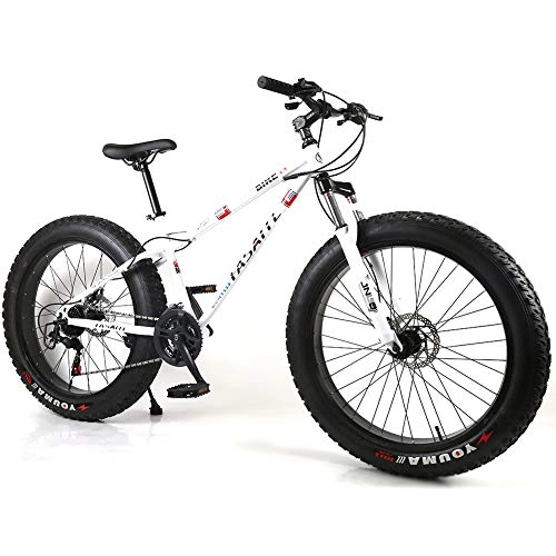 Fat Tyre Bike : YOUSR Hardtail MTB 24 inch Fat Bike Shimano 21 speed gear for men and women White 26 inch 21 speed
