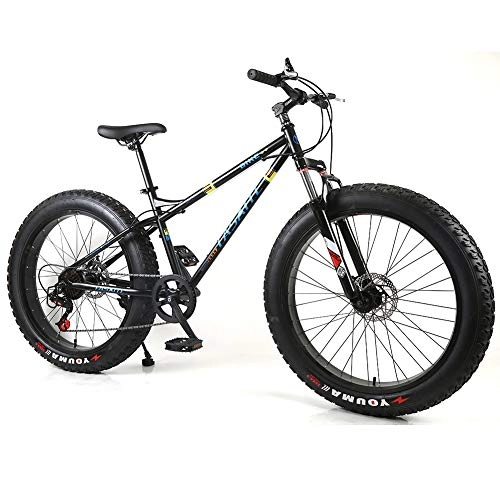 Fat Tyre Bike : YOUSR Hardtail MTB Disc Brake Fat Bike With Full Suspension Men's Bicycle & Women's Bicycle Black 26 inch 7 speed