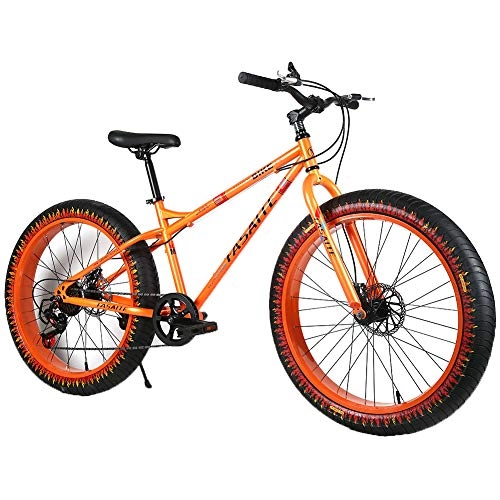 Fat Tyre Bike : YOUSR Mens Mountain Bike Fat Bike Mens Bike 27 / 30Speed For Men And Women Orange 26 inch 7 speed