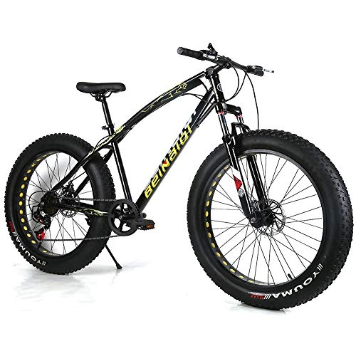 Fat Tyre Bike : YOUSR Mens Mountain Bike Fat Bike Mountain Bicycles Front Suspension Unisex's Black 26 inch 30 speed