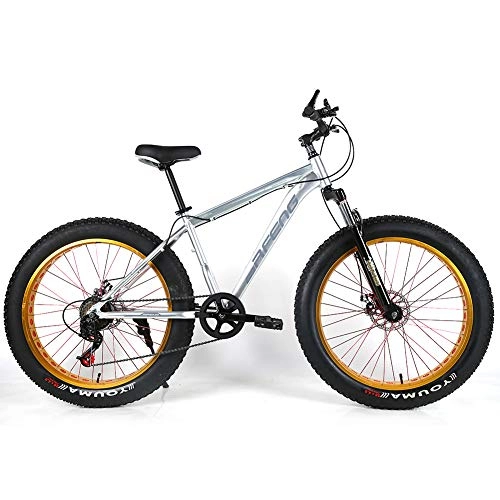 Fat Tyre Bike : YOUSR Mens Mountain Bike Snow Bike Mens Bike Shimano For Men And Women Silver 26 inch 7 speed