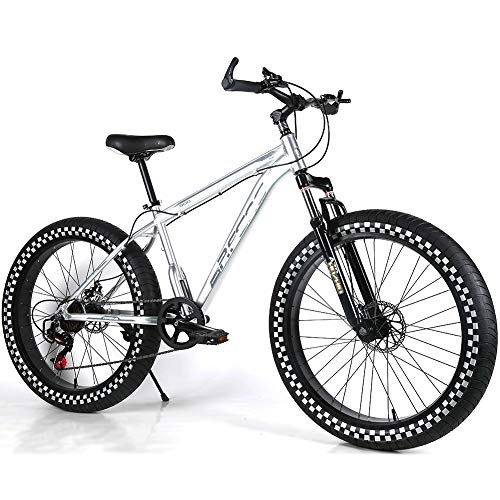 Fat Tyre Bike : YOUSR Mens Mountain Bike Snow Bike Mountain Bicycles Shimano Unisex's Silver 26 inch 24 speed