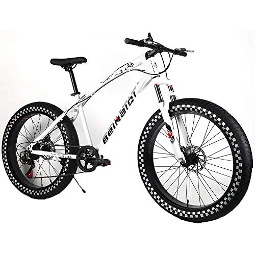 Fat Tyre Bike : YOUSR Mountain Bicycles 21" Frame Mountain Bicycles Front Suspension Unisex's White 26 inch 7 speed