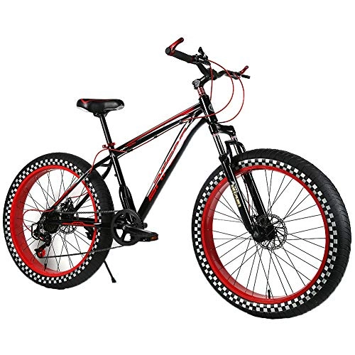 Fat Tyre Bike : YOUSR Mountain Bicycles Fat Bike Mens Bike 26" Wheel For Men And Women Black red 26 inch 7 speed