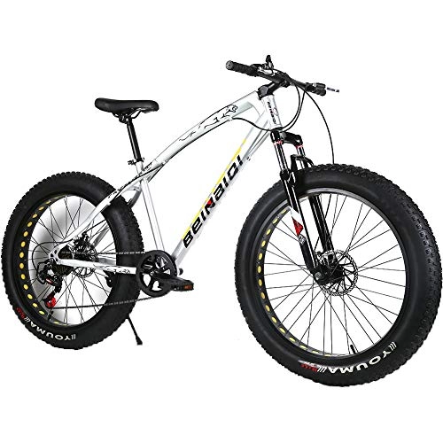 Fat Tyre Bike : YOUSR Mountain Bicycles Fat Bike Mountain Bicycles Folding For Men And Women Silver 26 inch 7 speed