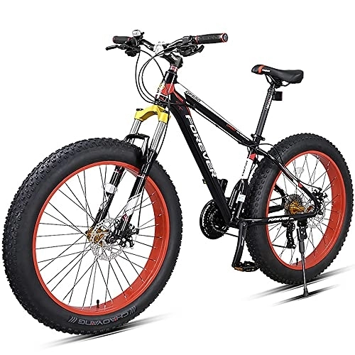 Fat Tyre Bike : YUEGOO Mountain Bikes, Adult Fat Tire Mountain Trail Bike, Speed Bicycle, High-Carbon Steel Frame Dual Full Suspension Dual Disc Brake, Thick Wheel / Black Red / 26Inch 27Speed