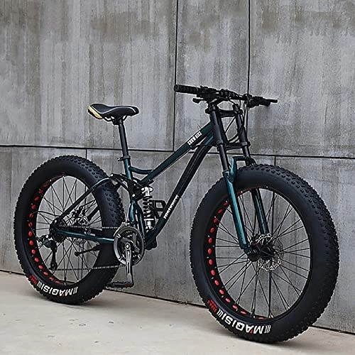 Fat Tyre Bike : YUEGOO Mountain Bikes, Adult Fat Tire Mountain Trail Bike, Speed Bicycle, High-Carbon Steel Frame Full Suspension Dual Disc Brake / Cyan(A) / 26Inch 7Speed