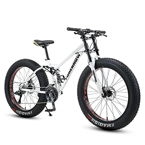 Fat Tyre Bike : YUEGOO Thick Wheel Premium Mountain Bike - Adult Fat Tire Trail for Boys, Girls, Men and Women Speed Gear, High-Carbon Steel Frame, K Green / White / 26Inch 30Speed