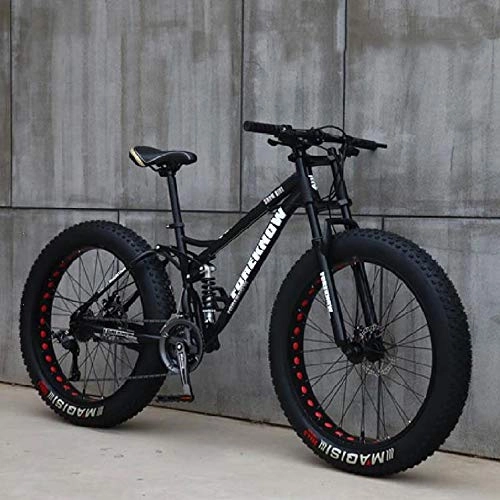 Fat Tyre Bike : YWHCLH Adult Mountain Bikes, 24 / 26 Inch Fat Tire Hardtail Mountain Bike, Dual Suspension Frame and Suspension Fork All Terrain Mountain Bike (24inch 21-speeded, Black)