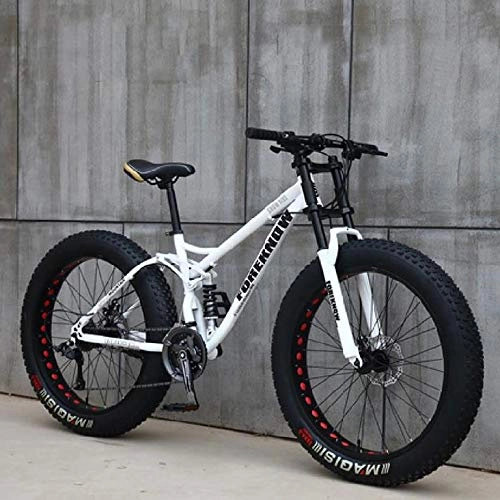 Fat Tyre Bike : YWHCLH Adult Mountain Bikes, 24 / 26 Inch Fat Tire Hardtail Mountain Bike, Dual Suspension Frame and Suspension Fork All Terrain Mountain Bike (24inch 24-speeded, White)