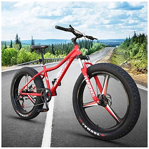 Fat Tyre Bike : YXYLD 26 Inch Fat Tire Mountain Bikes, Hardtail Mountain Bike, Dual disc brake and Suspension Fork All Terrain Mountain Bike, Red 6 Spoke, Adult MTB with Adjustable Seat