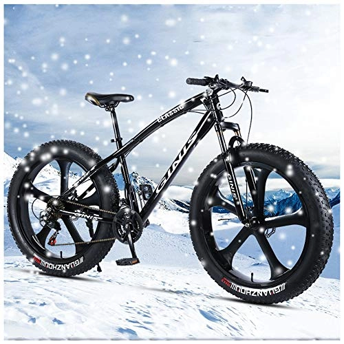 Fat Tyre Bike : YXYLD 26 Inch Mountain Bikes Fat Tires, Mens Women Carbon Steel Bicycle, 21 / 24 / 27 / 30-speed Variable Speed Mountain Bike with Dual Disc Brake, Black 6 Spoke