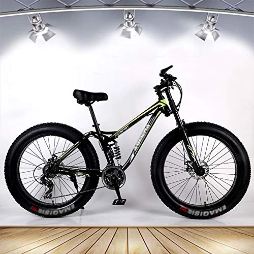 Fat Tyre Bike : YXYLD Fat Tire Adult Mountain Bikes, 26 In Steel Carbon Mountain Trail Bike High Carbon Steel Full Suspension Frame Bicycles, 27 Speed ​Dual Disc Brakes Bicycle