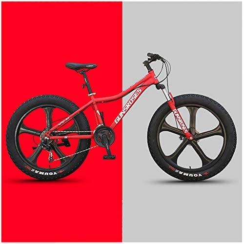Fat Tyre Bike : YXYLD Mountain Bikes, 26 Inch Fat Tire Hardtail Mountain Bike, Dual disc brake and Suspension Fork All Terrain Mountain Bike, Red 6 Spoke, 7 / 21 / 24 / 27 speed