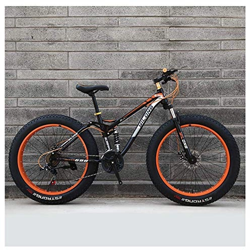 Fat Tyre Bike : YZ-YUAN Mens Womens Mountain Bikes, High-carbon Steel Frame, Dual Disc Brake Hardtail Mountain Bike, All Terrain Bicycle, Anti-Slip Bikes, Orange, 26 Inch 27 Speed