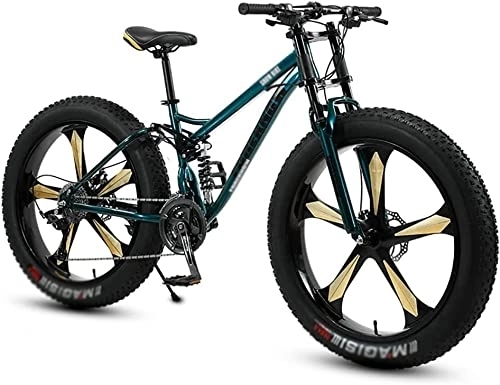 Fat Tyre Bike : ZHOUHONG 26 * 4.0 Inch Thick Wheel Mountain Bikes, Adult Fat Tire Mountain Trail Bike, 7 / 21 / 24 / 27 / 30 Speed Bicycle, High-carbon Steel Frame green-21 speed