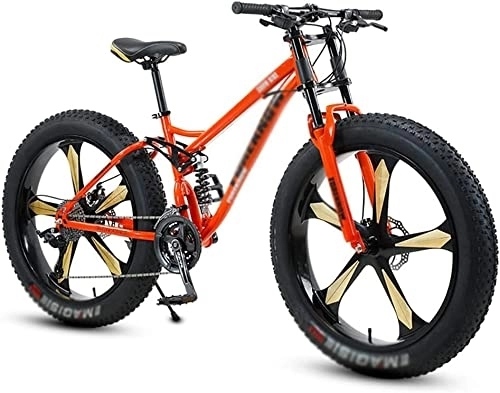 Fat Tyre Bike : ZHOUHONG 26 * 4.0 Inch Thick Wheel Mountain Bikes, Adult Fat Tire Mountain Trail Bike, 7 / 21 / 24 / 27 / 30 Speed Bicycle, High-carbon Steel Frame red-24speed