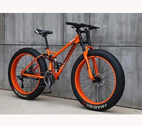 Fat Tyre Bike : ZXL Mountain Bike for Teens of Adults Men and Women, High Carbon Steel Frame, Soft Tail Dual Suspension, Mechanical Disc Brake, 24 / 26×5.1 inch Fat Tire, Red, 26 inch 27 Speed, Orange