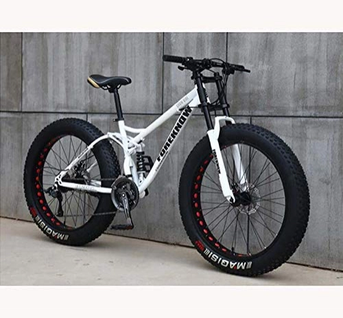 Fat Tyre Bike : ZXL Mountain Bike for Teens of Adults Men and Women, High Carbon Steel Frame, Soft Tail Dual Suspension, Mechanical Disc Brake, 24 / 26×5.1 inch Fat Tire, Red, 26 inch 27 Speed, White