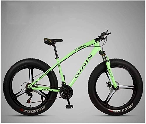 Fat Tyre Bike : ZYLE 26 Inch Mountain Bicycle, High-carbon Steel Frame Fat Tire Mountain Trail Bike, Men's Womens Hardtail Mountain Bike with Dual Disc Brake (Color : Green, Size : 30 Speed 3 Spoke)