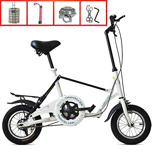 Folding Bike : 12" Lightweight Alloy Folding City Bike Bicycle, Small Portable Bicycle Adult Student Road Mountain Bike Travel Outdoor Bicycle Women Men Adjustable Bicycle, Men'S And Women'S Work Bikes, White