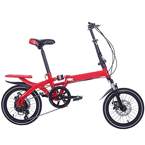 Folding Bike : 14 / 16Inch Full Suspension Folding Bike, 6 Speed Foldable Bicycle, Lightweight Adjustable Seat & Handlebar, For Men Or Women MTB-red-16inch
