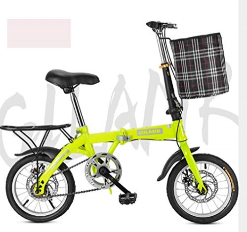 Folding Bike : 14 Inch 16 Inch 20 Inch Folding Bicycle Student Bicycle Single Speed Disc Brake Adult Compact Foldable Bike Gears Folding System Traffic Light Fully Assembled, Green, 20 cùn