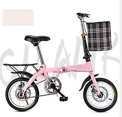 Folding Bike : 14 Inch 16 Inch 20 Inch Folding Bicycle Student Bicycle Single Speed Disc Brake Adult Compact Foldable Bike Gears Folding System Traffic Light Fully Assembled, Pink, 20 cùn