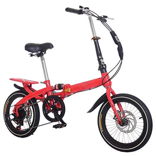 Folding Bike : 14 Inch 16 Inch 20 Inch Folding Mountain Bike, Children's Folding Straight Bike, Variable Speed Disc Brake, Men's And Women's Adult Shock-Absorbing Bicycle, Red, 14