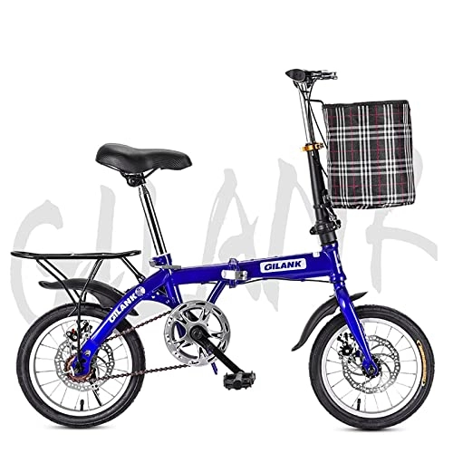 Folding Bike : 14 Inch 16 Inch 20 Inch Single-speed Folding Bicycle Suitable for Adult Students in a Variety of Colors (14, BLUE)