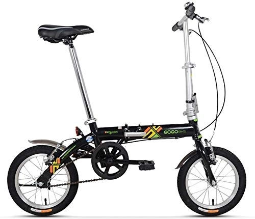 Folding Bike : 14 inch Adults Folding Bikes, Unisex Kids Single Speed Foldable Bicycle, Lightweight Portable Mini Reinforced Frame Commuter Bike (Color : Black)
